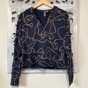New Sweaty Betty After Class Navy Abstract Lines Cotton Relaxed Hoodie Size XS